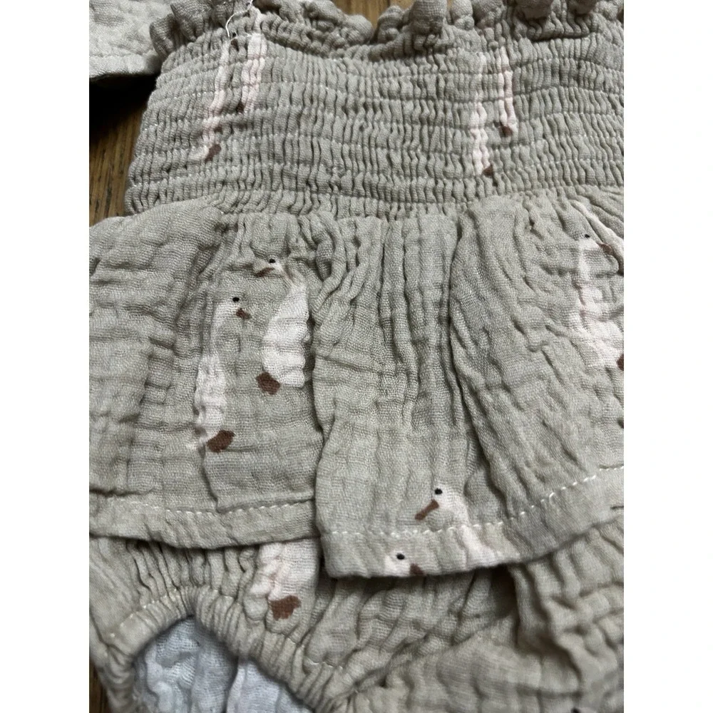 Forever French Unisex Infant 0-3M Duckling Tan Muslin Cotton Bubble Romper Hat